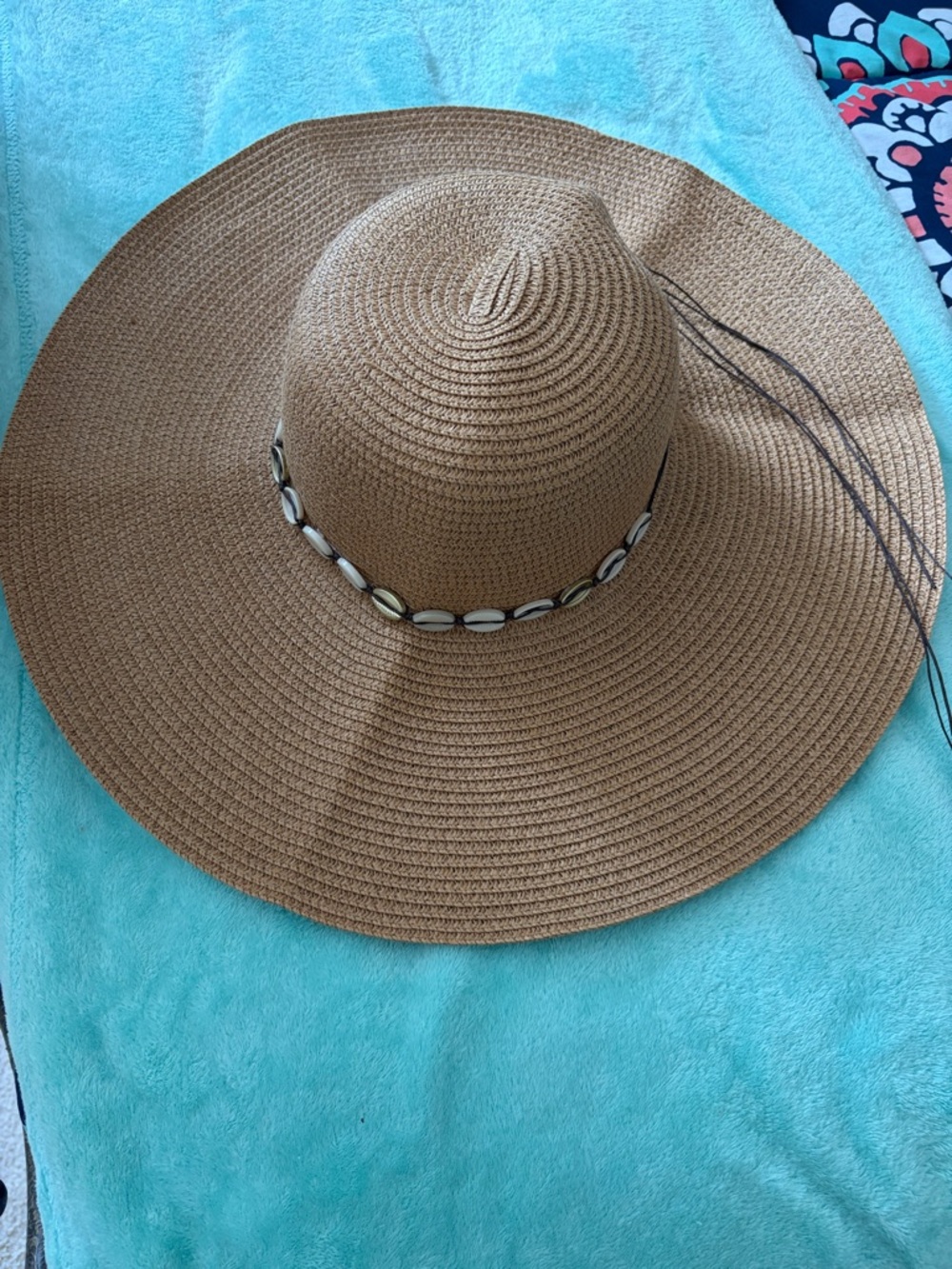 Brown Wide-Brim Paper Straw Sun Hat with Shell Trim